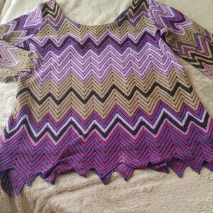 Ashley Stewart Purple, Lavender & Tan Chevron Knit Top Sz 14/16